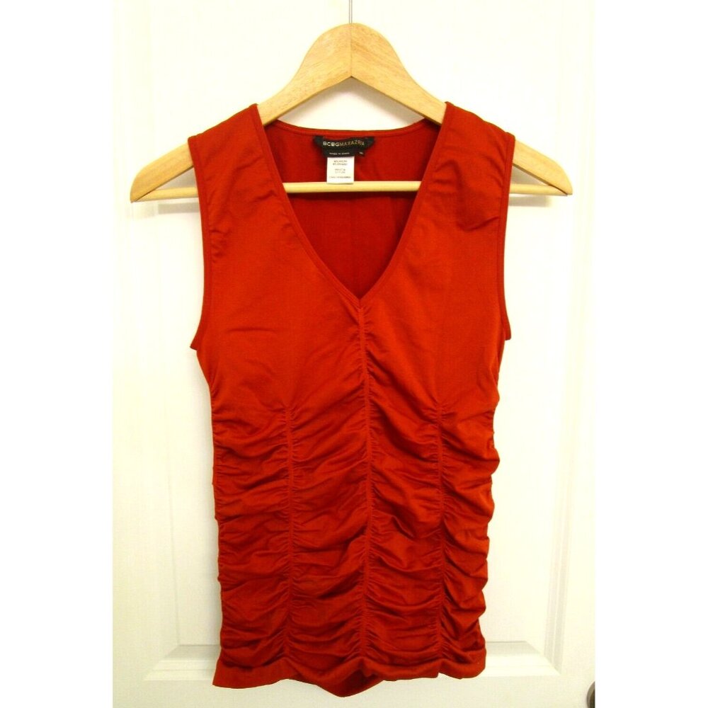 BCBG MAXAZRIA Orange Ruched Stretch Wide Strap Blouse/Tank Top - Size Med/Large